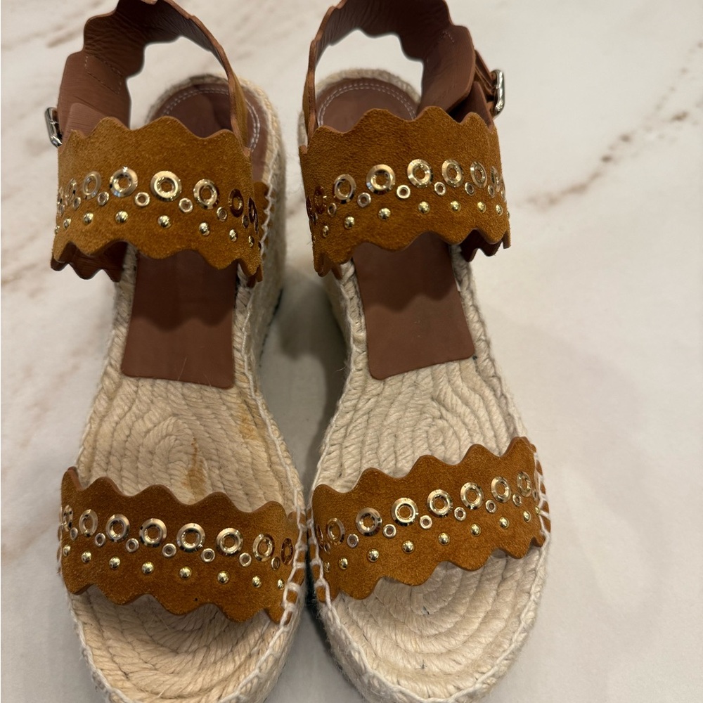 Chloe Brown Wedges with Gold Accents